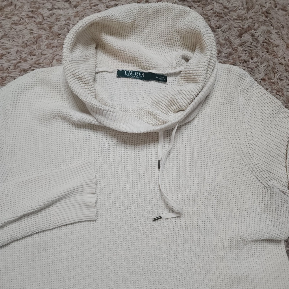 Lauren Ralph Lauren Cream‎ Womens M String Cowl Neck Long Sleeve Light Sweater
